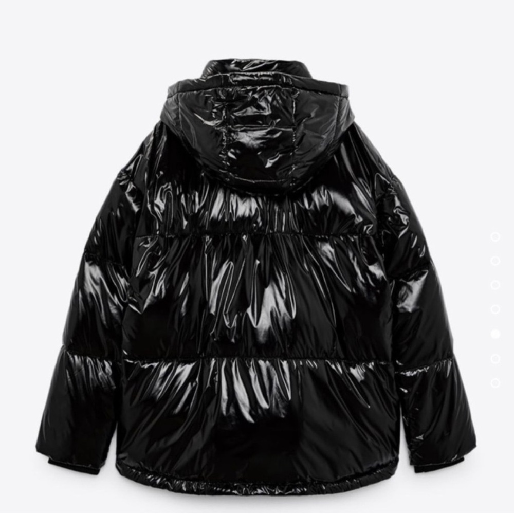 Zara Black Green Shiny Puffer Jacket - Picture 3 of 11